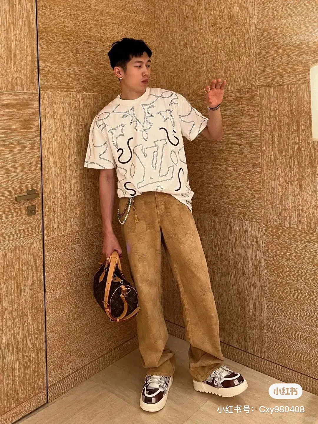 Louis Vuitton/Louis Vuitton presbyopic line pattern printed short sleeves